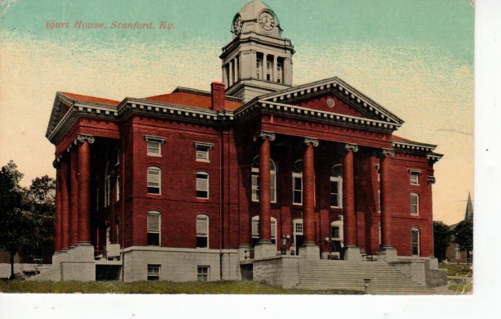 Post card of Lincoln County Court House in Stanford, Kentucky built in 1909. Stanford, Built 1909, The architect was Milburn, Heister & Co., The contractor was F. Krueger & Sons. Frank Pierce Milburn (1868–1926) was a prolific architect of the late 19th and early 20th centuries. While Milburn designed commercial buildings and residences, his practice was primarily focused on public buildings, particularly courthouses and legislative buildings. Milburn was a native of Bowling Green, Kentucky who practiced as an architect in Louisville from 1884 to 1889; Kenova, West Virginia 1890-1895; Charlotte, North Carolina; Columbia, South Carolina; and Washington, D.C. after 1904. From 1902 Milburn was architect for the Southern Railway.[1] Milburn pioneered a new approach to the marketing of architectural services, publishing sponsored books of his work, placing advertisements in trade publications, entering competitions and moving his office to suit available opportunities.[2] This resulted in work in every Southern state apart from Mississippi. Milburn was particularly successful in obtaining commissions for significant public buildings, ranging from county courthouses to state capitols. Milburn did significant work at the South Carolina State House and the old Florida Capitol, and unsuccessfully competed for work on the Arkansas Capitol.[